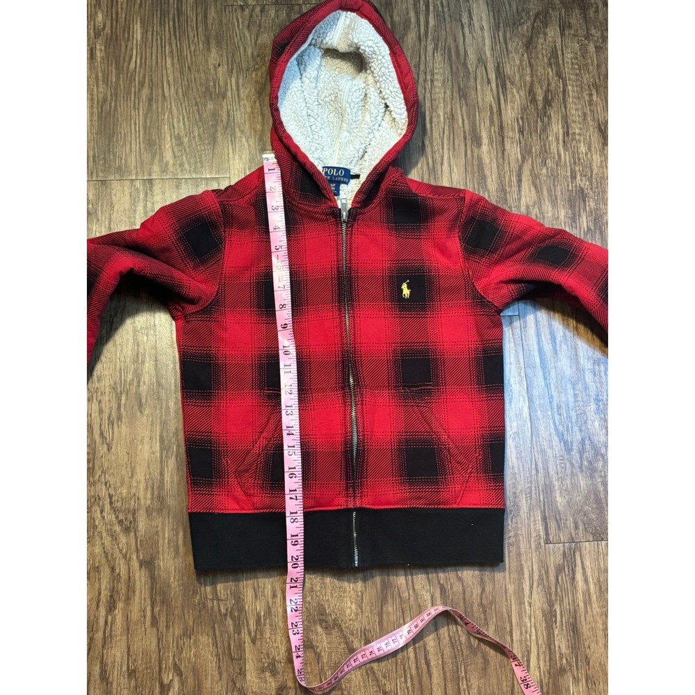 Polo Ralph Lauren Boys Red‎ Black Plaid sz 8 Fleece Lined Jacket Full Zip Preppy - Picture 5 of 6